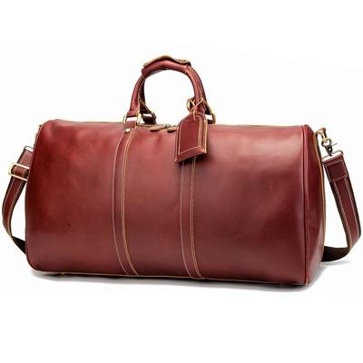 China Vintage Top Leather Gym Sports Overnight Travel Weekend Duffle Tote Bags For Ladies Large Capacity Tote Real Burgundy Leather Bag for sale