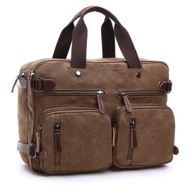 China Vintage Vintage Canvas Shoulder Bag 17.3 Inch Laptop Messenger Bag Convertible Backpack Retro Briefcase Soft Travel Bag for sale