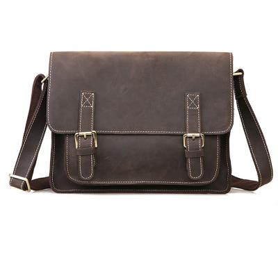 China Travel In Crazy Stock Vintage Full Grain Horse Leather Mens Laptop Messenger Bag for sale