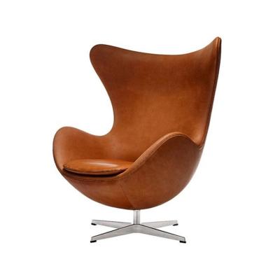 China Modern Functional Simple Living Room Brown Leather Swivel Chairs Egg Shaped Lounge Chair for sale