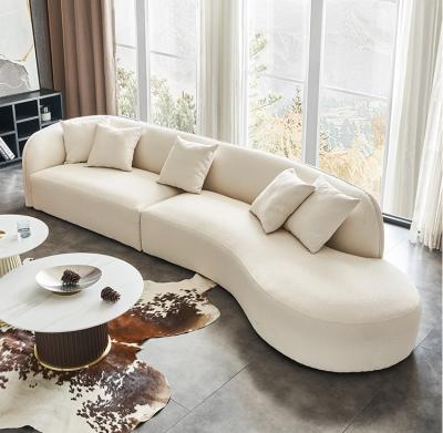 China Reclining White Beige Fabric Sofa Set Furniture Modern Lambswool Sectional Cloud Curved Couch for sale