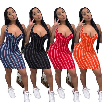 China 2021 New Arrivals Summer Anti-static Casual Dresses Striped Women Bodycon Sleeveless Short Mini Dress for sale