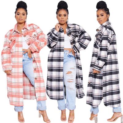 China Long Sleeve Reversible Coats Elegant Women Winter Cardigans Long Coat Ladies Jackets Plaid Coat for sale