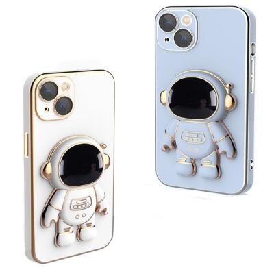 China Hidden Kickstand Luxury Astronaut 3D Stand Electroplating Phone Case Shockproof Phone Case For iPhone 14 pro Max Phone Holder Case for sale