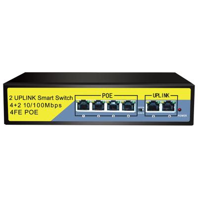 China POE 4 Port PoE Plus 2 Uplink Port Network POE Switch 100mbps VLAN Unmanaged Smart Switch for sale