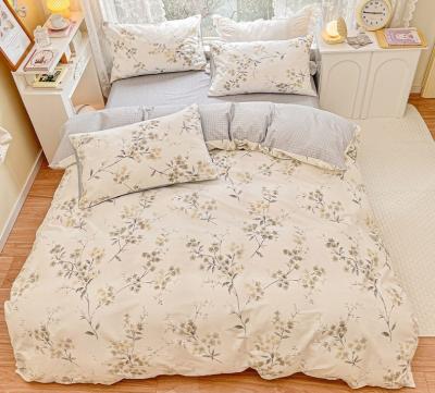 China Folded Nordic Style 100% Cotton Bed Sheet And Comforter Cover Pillow Sham Bedding Set for sale