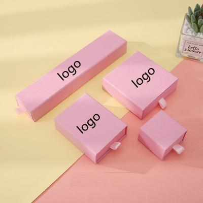 China High Quality Disposable Cute Pink Custom Jewelry Box Bracelet Necklace Packaging Box Earrings Ring Drawer Box for sale