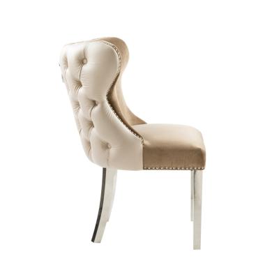 China nail head trim luxury style adorned Lion Knock Handle Dining Room Back Chair with stainless steel legs for sale