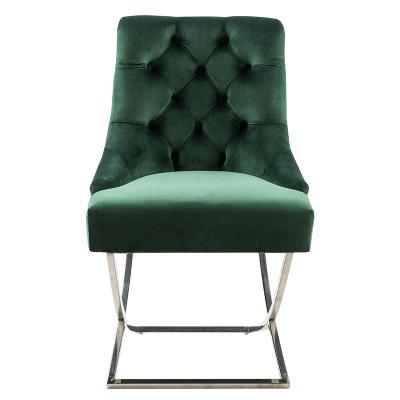 China China Factory Wholesale High Quality Antique Design Velvet Nailhead Green Trim Dining Chair Chrome Base Silver Piece Dining Chairs for sale