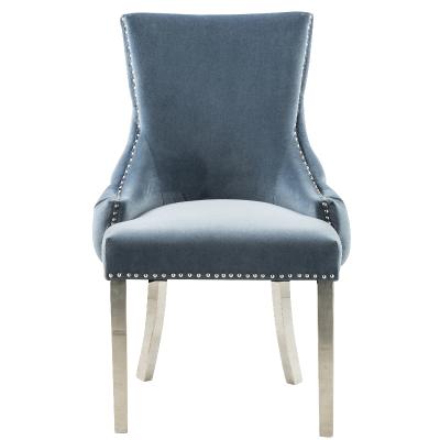 China Hot Selling Luxury New Design Nailhead Trim Velvet Upholstered Fabric Dining Chair With Stainless Steel Legs Home Furniture Dining Chair for sale