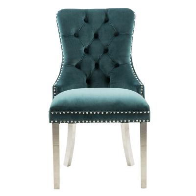 China Nailhead Trim Nordic Style Modern Blue Tufted Velvet Dining Stool Chair Living Room Home Restaurant Dining Sofa Chair For Living Room for sale