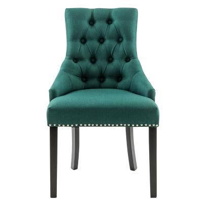 China Factory Wholesale Tufted Upholstery Wood Upholstered Canvas Upholstery Modern Button Tufted Back Dining Chair With Nailhead Trim for sale