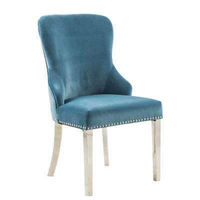 China Wholesale Modern Home Furniture Ring Back Stainless Steel Velvet Legs Nail Head Trim Fabric Dining Chair for sale