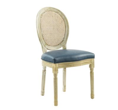 China Rattan Back Classic Antique Wooden Design Rattan Back Leather Louis Dining Chair for sale