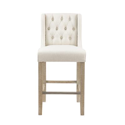 China European Solid Rubber Wooden Cross Tufted Legs Classic Style Modern Design Canvas Upholstery Upholstery Back Banquet Bar Stool for sale