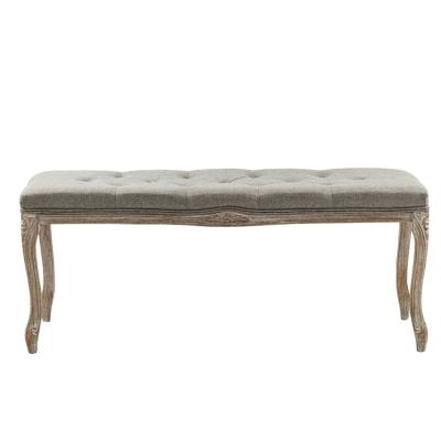 China Tufted wood frame tufted upholstery rubber wood legs bench chair with antique finish for sale