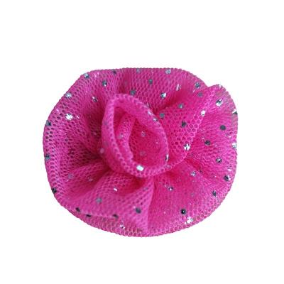 China Fashion handmade handmade flower for clothes hot sale glitter lace rose flower small quantity fabric flowers for hats made in china for sale