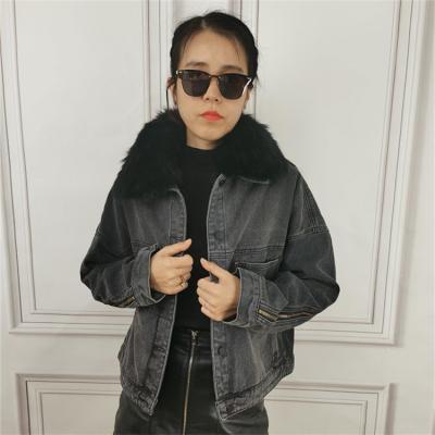 China Women Thick Warm Rabbit Coat Jackets Winter Breathable Jean Jackets Natural With Rex Rabbit Fur Lining for sale