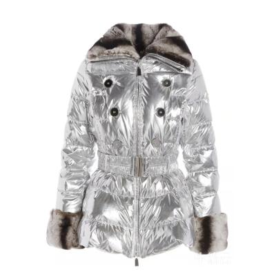 China Winter Women's Winter Turn-Down Rabbit Fur Collar Parka Windproof Stripper Breathable Warm Coat Down Jacket for sale