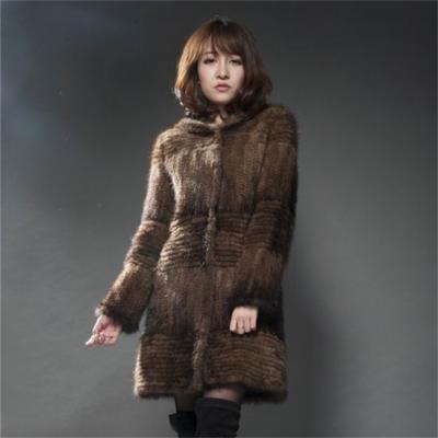 China 2022 Plus Brown Winter Fashion Women's Breathable Clothing Knitted Mink Fur Long Coat Plus Size Women's Fur Coat With Hood for sale