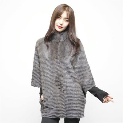 China OEM Factory Wholesale Fashion Service Ladies Breathable Real Fur Coats Women's Muskrat Stripe Reversible Shawl for sale