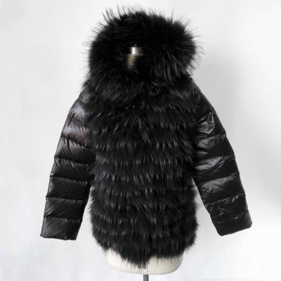 China New fashion version of the large fur collar women's breathable down jacket warm sleeve rabbit and raccoon jacket mid length coat for sale