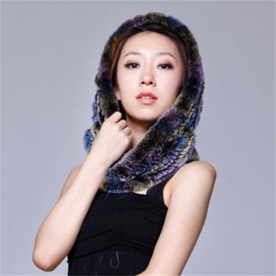 China Long Newest Design 2022 Wholesale Knitted Rex Rabbit Fur Scarf Fashion Soft Warm NECK WEATHER AND HAT SET for sale