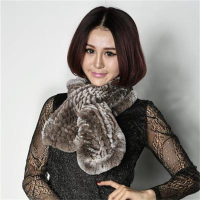 China Wholesale Rex Rabbit Fur Shawl Knitted Long Feminine Women Lady Winter Real Warm Fur Scarf for sale