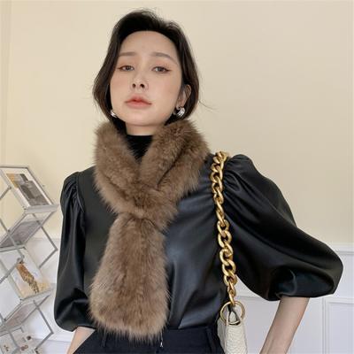 China Long The Factory 100% Real Fur Winter Scarf Knitted Sand By Wholesale Natural Animal Female Warm Scarf Set By Scarf for sale