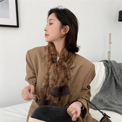 China Lady Fashion Winter Wraps 100% Long High End Quality Women's Natural Real Fur Knitted Scarves Neck Warmer for sale