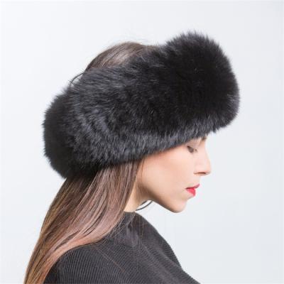 China Wholesale high quality warm winter fox fur wide headband ELASTIC for women hair accessories ladies headwraps fur hat for sale