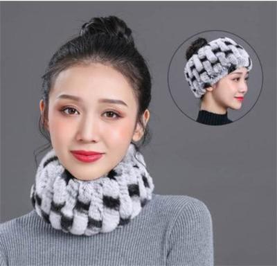 China New Design Rex Rabbit Fur Headbands Girls Fur Headband Neck Warmer Knitted Real Real Women's Neck Warmer Knitted Fur for sale