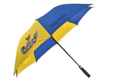 China Fiberglass Frame Blue Yellow Promotional Golf Umbrellas With EVA Foam Handle for sale