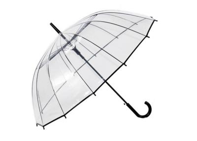 China Unisex Long Handle Transparent Rain Umbrella 16K POE Full Black Metal Frame for sale