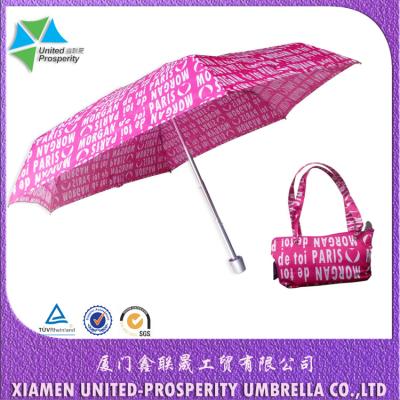 Chine Les lettres roses modèlent le parapluie en aluminium se pliant triple à vendre