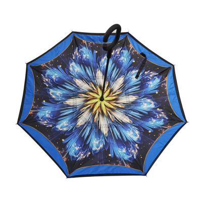 Chine Parapluie inversé inverse fait sur commande de double couche de cadre de fibre de verre avec couche de modèle fait sur commande de poignée de forme de C la double à vendre