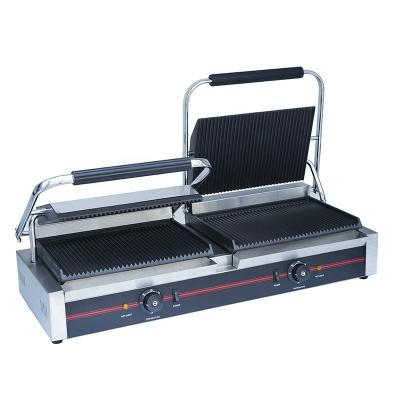 China CE  Double Panini Commercial Kitchen Equipment Top- Bottom grooved Sandwich Maker Electric Panini Grill 338 X 220 mm for sale