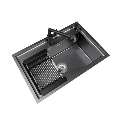 China Without Faucet Hot Sale High Quality 304 Stainless Steel Nano Handmade Square Black Kitchen Sink for sale