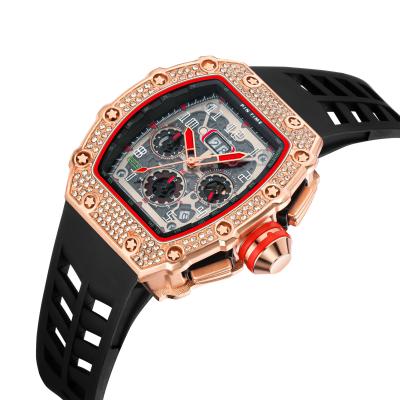 China Automatic Watch Men's Date Style Wine Barrel Border Hot Square Observe Multifunctional Hollow Quartz Watch for sale