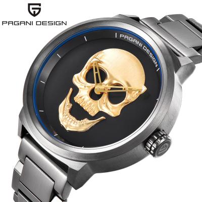 China Fashion Retro Personality Chronograph PAGANI 1362 DESIGN Skull 3D Skull Quartz Watch Dropshipping Mens Watches Big Dial Punk Design for sale