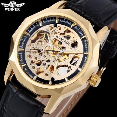 China WINNER Fashion Casual Men's Brand Shock Resistant Mechanical Leather Strap Men's Automatic Watches Skeleton Watches Clock Relogio Masculino Masculino for sale