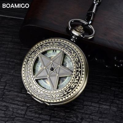 China BOAMIGO Watches Antique Mechanical Skeleton Pocket Mens Roman Number Watches Star Design Clock reloj copper hombre for sale