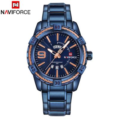 China Brand New Automatic Date 2018 NAVIFORCE Men's Sport Watches Quartz Wrist Watch Men Waterproof Analog Gold Stainless Steel Calendar Clock for sale