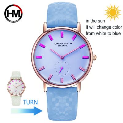 China HANNAH MARTIN BS32 automatic creative faded date ladies watches own brand fashion leather quartz elegant wristwatch for girls for sale