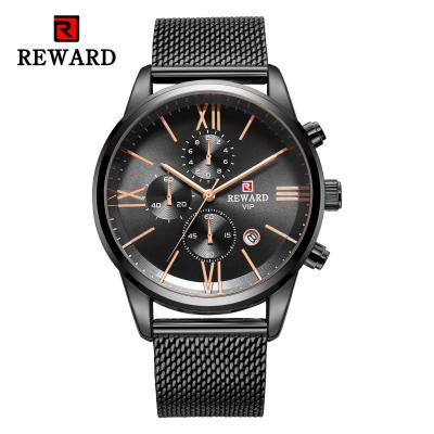 China Automatic date reward 82006 fashion mesh belt sports men's watch three-eye multi-function chronograph wristwatch stocks waterproof spot wholesale for sale