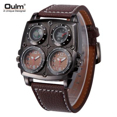 China Hot Sales Square Oulm Automatic Date Watches Fashion 1140 Model Two Time Zone Japan Movement Male Big Dial Watches Men for sale