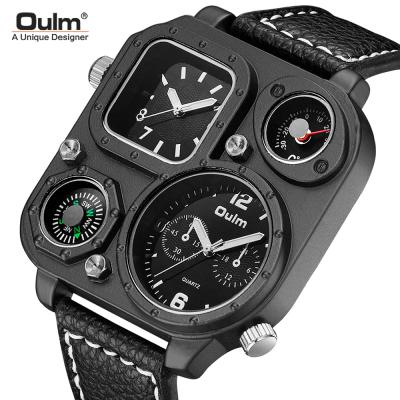 China OULM 1169 Automatic Date Square Watch Men Oversized Quartz Analog Synchronize Pilot Luxury Time Zone 2 Wrist Watches Top Brand Unique Mens Watches for sale