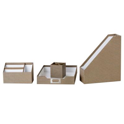 China Fashionable OEM and ODM Serving Brown Lined Pattern Paper Promotion Stationery Holders Desk Accessories Desk Set for sale