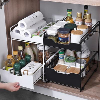 China Viable Sliding Organizer Under Sink Rack Storage Drawer Kitchen Desktop Case Basket for sale