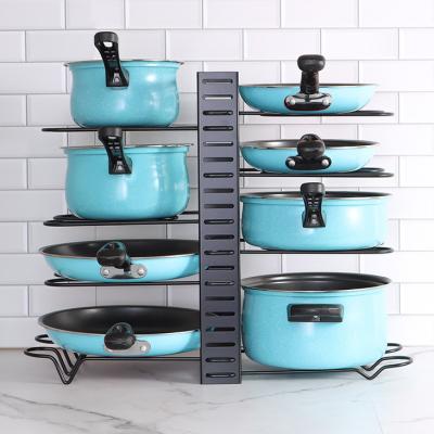 China Pan Storage Rack Kitchen Organizer Viable Pan Rack Holder With Double Sided Shelf Storage Rack for sale